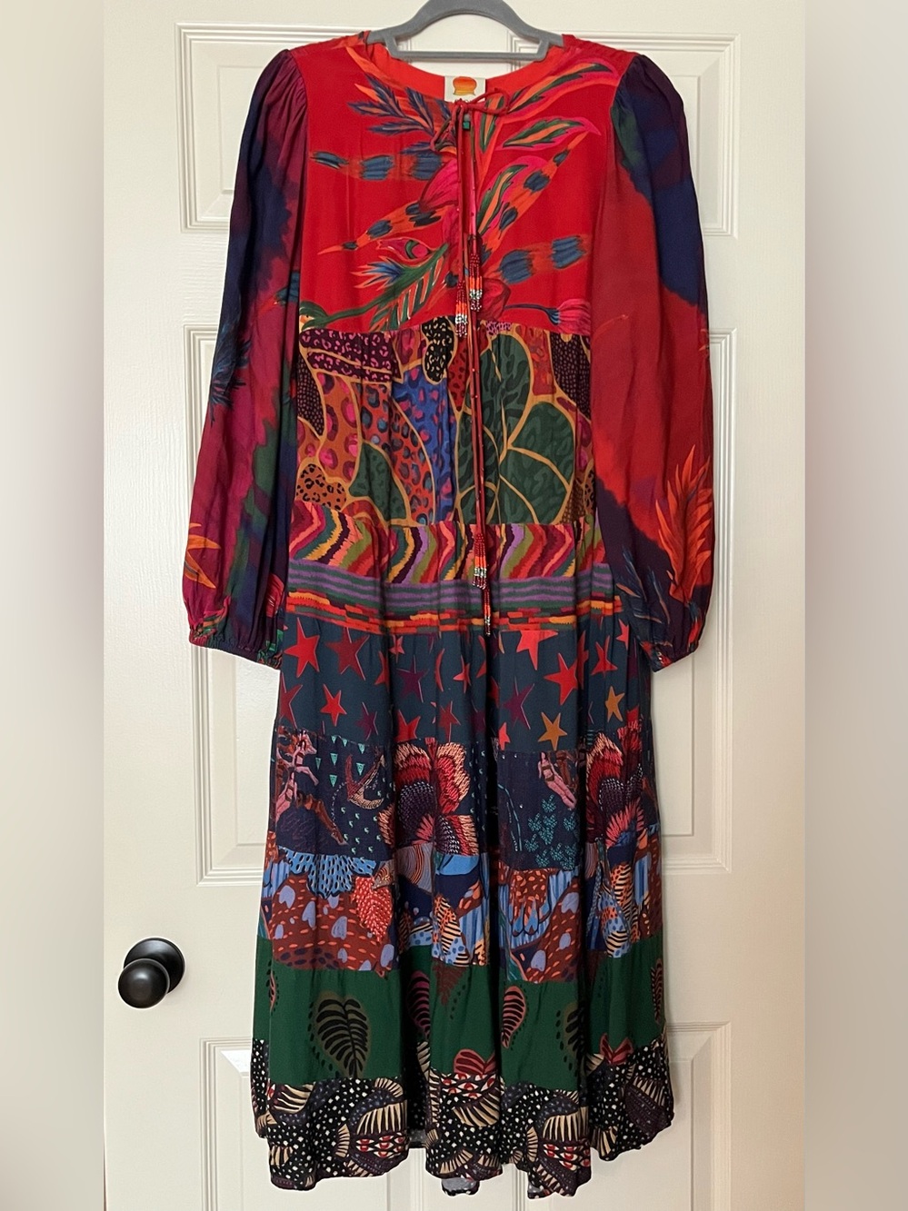 Farm Rio Mixed Tropical Prints Tunic Maxi Flowy Dress, Large